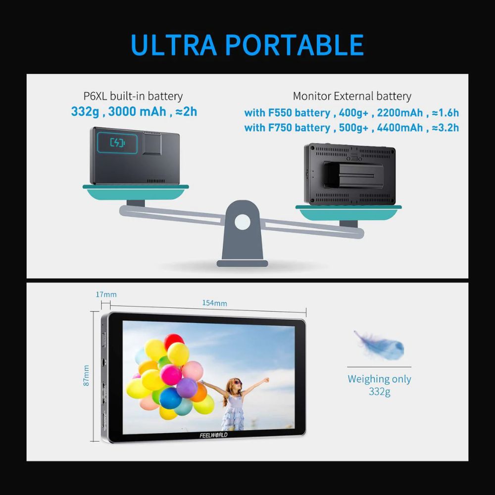 FeelWorld P6XL 6 內建電池鋁製螢幕監視器 HD4K 3